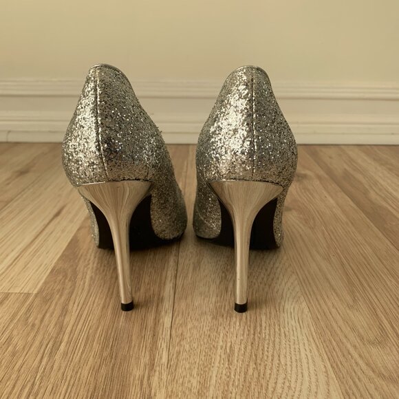 NWOT Sexy Silver Sparkly Glitter Heels - Picture 6 of 7